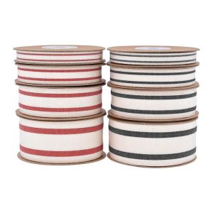10mm-38mm*10y Black And Red Striped Cotton Ribbon For Gift Packing And Garment