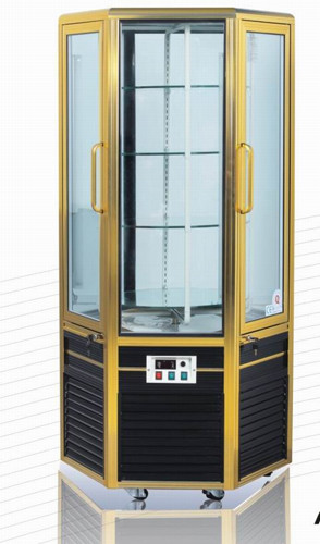 Upright Food Display Showcase 6 Sides Rotary Shelf / 2 Doors Bakery Glass