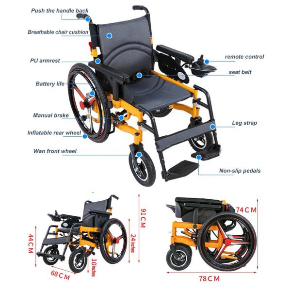 Outdoor Electric Medical Transport Wheelchair 24V 12Ah Battery Folding