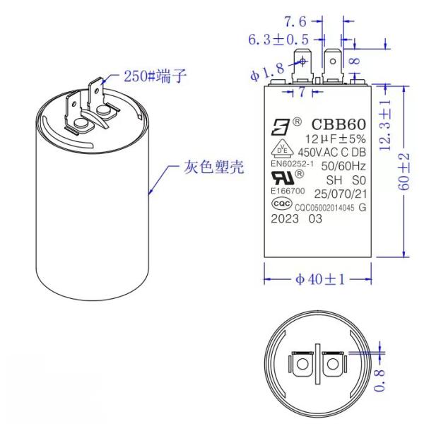 CBB60 450V 12UF AC Motor Run Capacitor Film Capacitor Air Conditioner RoHS