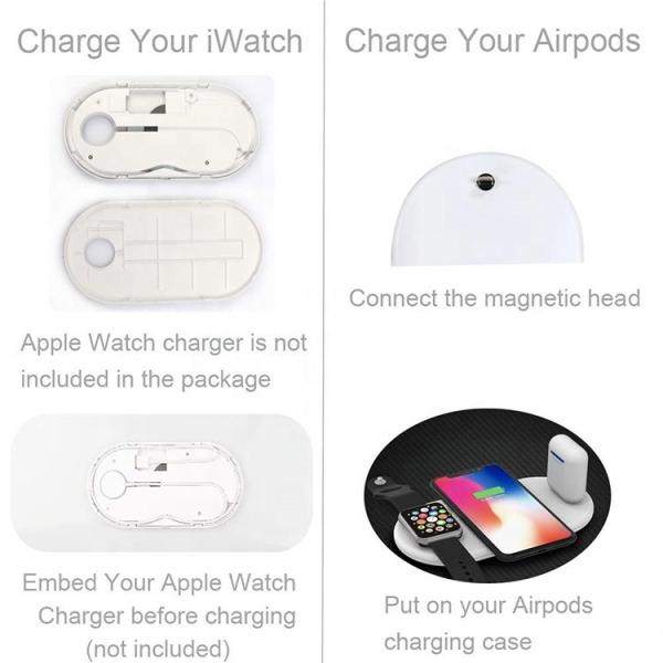 Qi Standard Pearl White 3 In 1 10W Qi Wireless Charging Pad