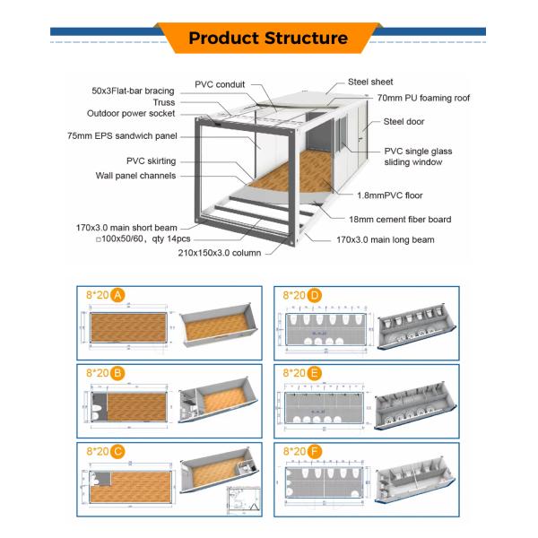 Roof Top Roof Water Proof 20FT/40FT Customized Container Houses for 2 Bedroom Flat Pack Storage Ready to Live