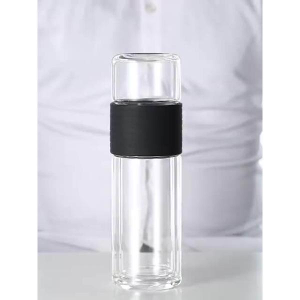 High Borosilicate Tube Double Wall Glass Tea Infuser Cup Portable With SS Filter