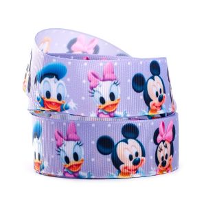 25mm Customised Cartoon Logo Printed Black Satin Grosgrain Ribbon