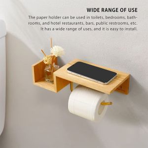 Sustainable Wall Bamboo Toilet Paper Storage Holder With Shelf