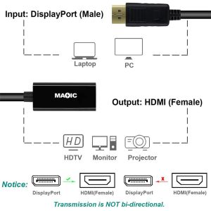 4K DisplayPort to HDMI Adapter Cable Gold Plated 25cm