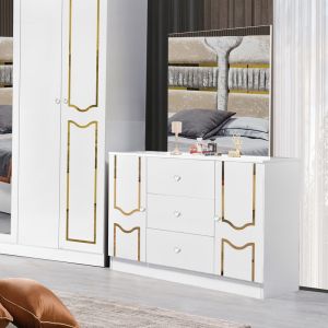 High Gloss White Wooden Frame Double Bed Suite Luxury King Size Modern Design