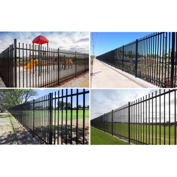 Stain Black Garrison Security Fencing Panels Australia Sydney Standard 2100mmx2400mm Width Rail 40mm /45mm Crimped Spear