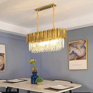 Rectangular Gold Plated Clear Crystal Ceiling Lamp , Large Hanging Chandelier