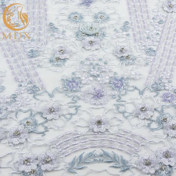Buy Perfect 3D Applique Lace Fabric Handmade 80% Nylon Luxury Beaded Fabric at wholesale prices