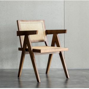 Simple Nordic wood rattan dining chair Korean sitting room balcony lounge chair