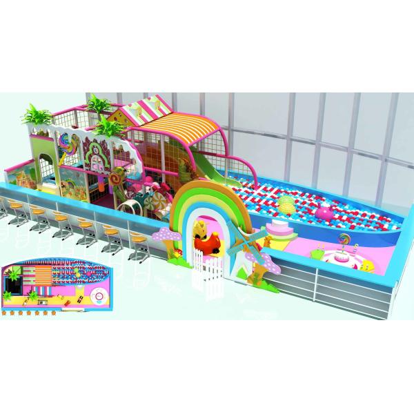 candy theme kids playscape children's play gym with large ball pit indoor slide