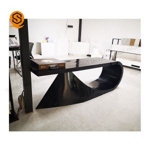 Acrylic Solid Surface Black Office Desks 100% Repairable And Renewable