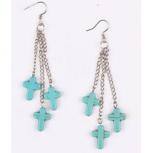 China Cross love oval pattern of four ancient silver plated turquoise earrings on sale