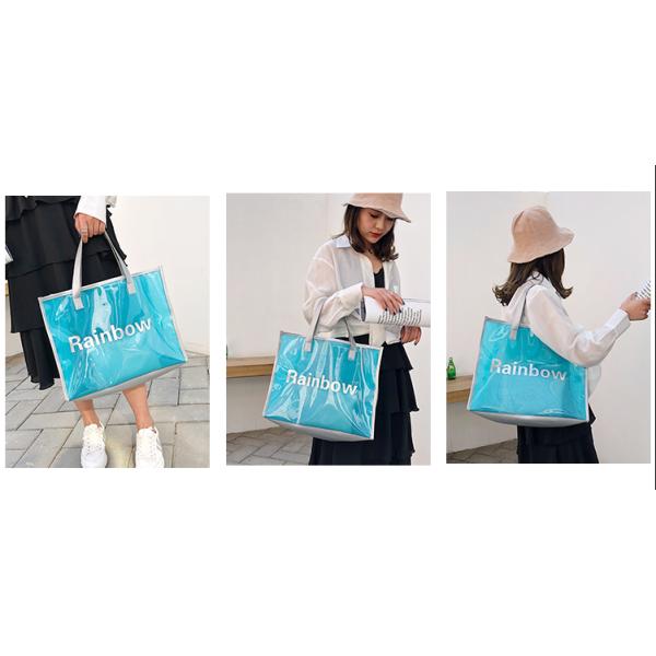 Handle Zipper Lock Cosmetic Pvc Bag With k, beach Bag Chain handle Handbag beach tote bag, jelly tote bag candy ha