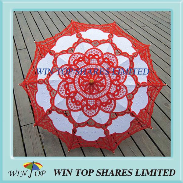 Buy Chinese style bright red and white art parasol at wholesale prices