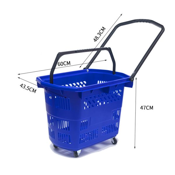 Durable Plastic PP Trolley Basket with 360° Rotating Wheels and Ergonomic Handle