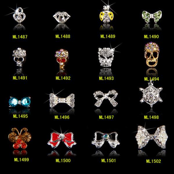 Buy Gold Silver Rhinestone Alloy Skull Nail Art New Arrival Halloween Nail Jewelry ML1487-1502 at wholesale prices