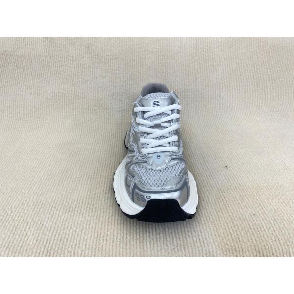 Women white silver sport shoes with thick soled and breathable mesh upper PU