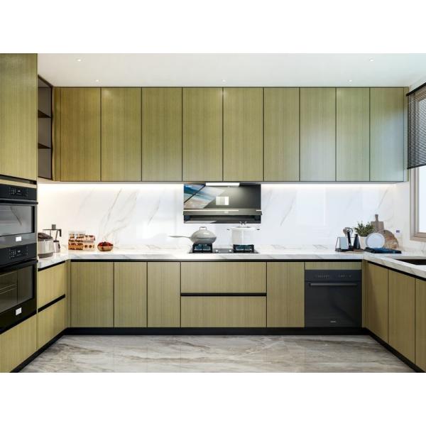 Buy Fadior U-Shaped Wood Grain Stainless Steel Kitchen With  Handle-Free Design at wholesale prices