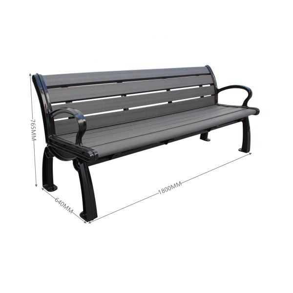 Recycled Plastic Slats Outdoor Garden Wooden Bench With Sandblasted Powder Coated