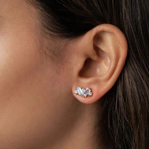 Rainbow Moonstone Earrings Baguette cut Natural Moonstone Stud Earring Jewelry