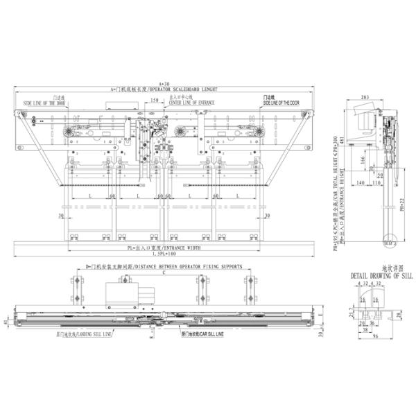 Elevator Center Opening 4 Panels Door Operator For Car Top Installation
