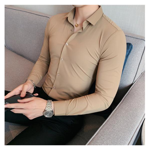 Autumn DRESS SHIRTS Business Casual Custom Long Sleeve Solid Cotton Slim Fit Men Shirt