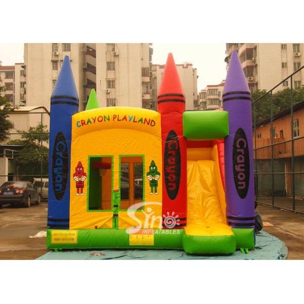 Buy Hot commercial outdoor crayon inflatable bounce house with basketball ring N slide inside for kids parties at wholesale prices