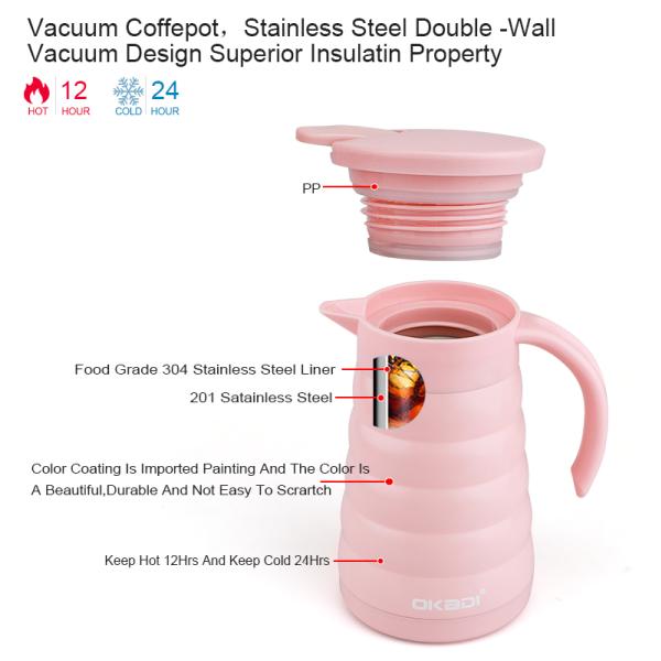 27OZ 800ml Vacuum Coffee Pot Metal Double Wall Stainless Steel Thermo Jug Termos Coffee Jug