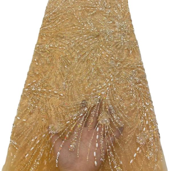 Exquisite handmade beaded lace embroidery lace fabric wedding dress Senegal