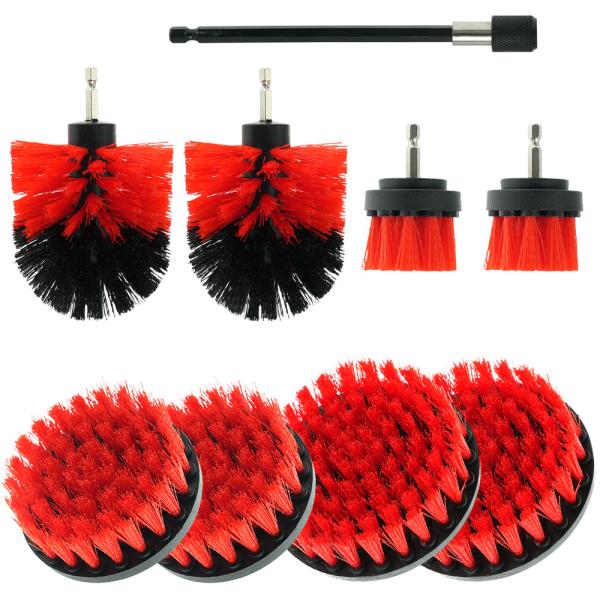 9PCS Red Grout Cleaner Drill Attachment Scrubber For Rim Cleaning
