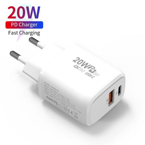 Round Shape Type C Wall Charger USB A Port 5V 3.4A 20W 20W QC3.0 For Samsung