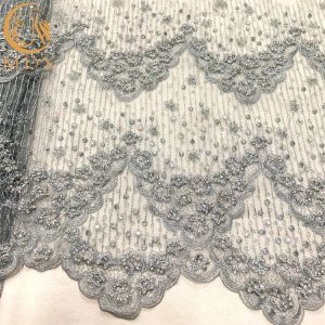Exquisite Beaded Handmade Embroidery Lace Fabric For Evening Dress