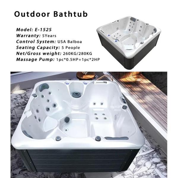 Cool Spa Tubs For 5 Persons Luxury Outdoor Hot Tub With Whirlpool Massage Acrylic Bathtubs with Bluetooth Speaker