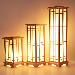 Modern wood Floor Lamp Washitsu Tatami Decor Window Pane Lamp Restaurant Living