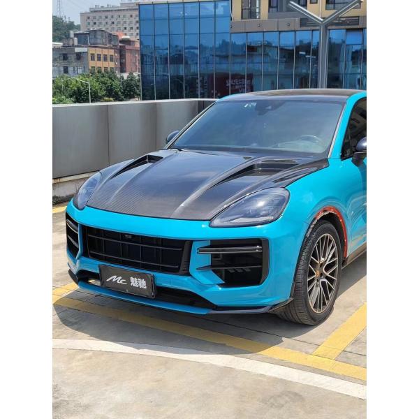 2019 Black Porsche Cayenne Body Kit TH Style Hood Engine Cover Dry Carbon Fiber