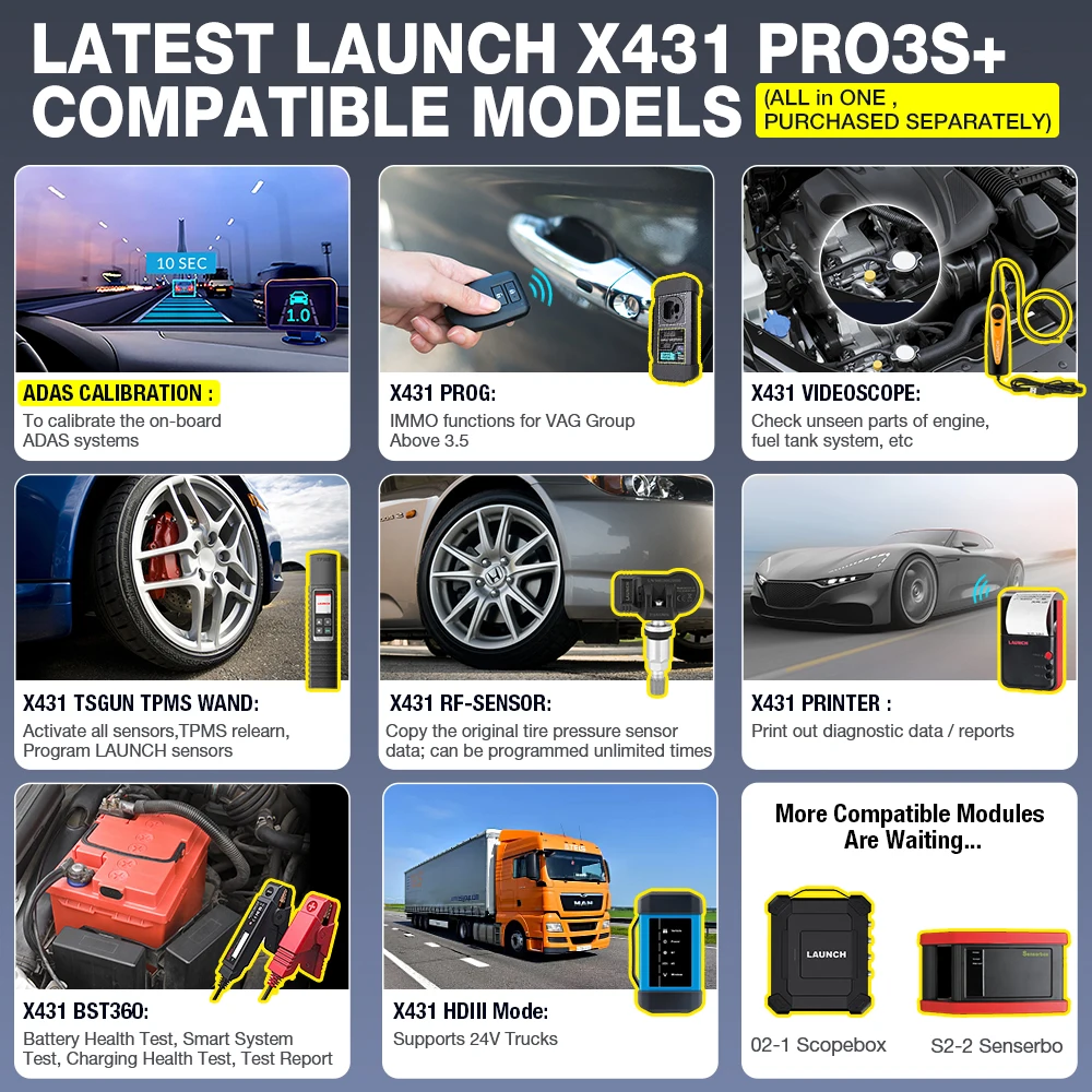 New Arrival LAUNCH X431 PRO3S+ SmartLink HD 12V Car 24V Truck Full System Diagnostic Tools 10.1' INCH Auto OBD OBD2 Scan