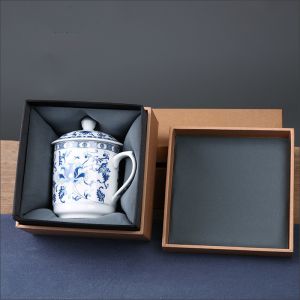 Custom Rigid Brown Kraft Paper Square Mug Bowl Storage Vase Packaging for Chinese Tea Cup Saucer Set