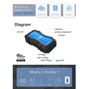 Car Emergency Battery Jump Starter With Led Work Light and DC 12V for Car