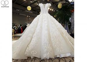 Quality Luxury Bridal Ball Gowns Off Shoulder Sweetheart Lace Long Tail Crystal Beading for sale