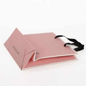 Personalised Pink Branded Paper Gift Bags With Black Ribbon Handles