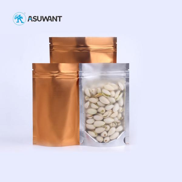 Aluminum Foil Plastic Zipper Packaging Bags Gold Gloden Metallic Matte
