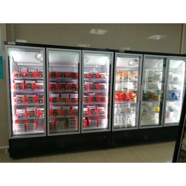 Commercial Supermarket Upright Glass Door Freezer With Inner Vertical Led Lights