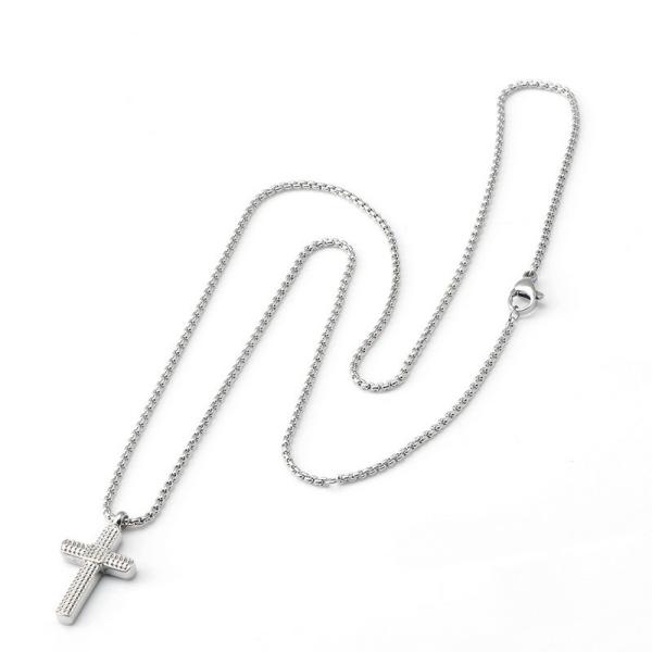Stainless steel white gold cross pendant necklace with fresh diamond arrangement and full diamond cross necklace