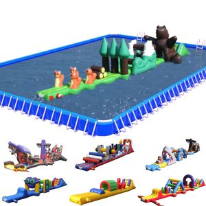 PVC On Water Inflatable Obstacle Course Single Lane Aqua Run With Slide For