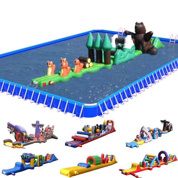 PVC On Water Inflatable Obstacle Course Single Lane Aqua Run With Slide For