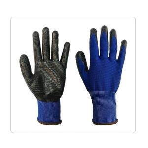 China Blue Polyester With Black Smooth Nitrile Gloves on sale