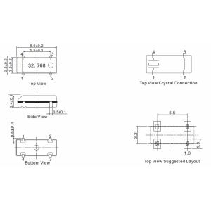 SMD 8038 32.768KHz 12.5pF,6pF tuning fork Crystal with ±20ppm -40~+85℃ For