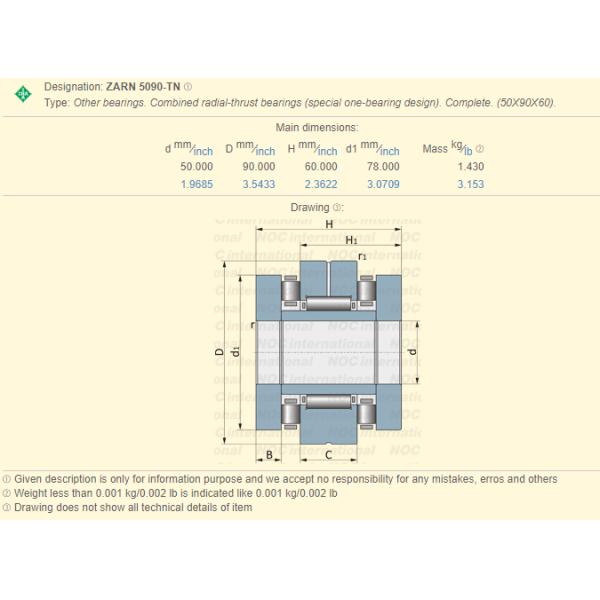 Two Way ZARN 5090 TN Combined Needle Bearing Ball Screw Bearing For CNC Machine